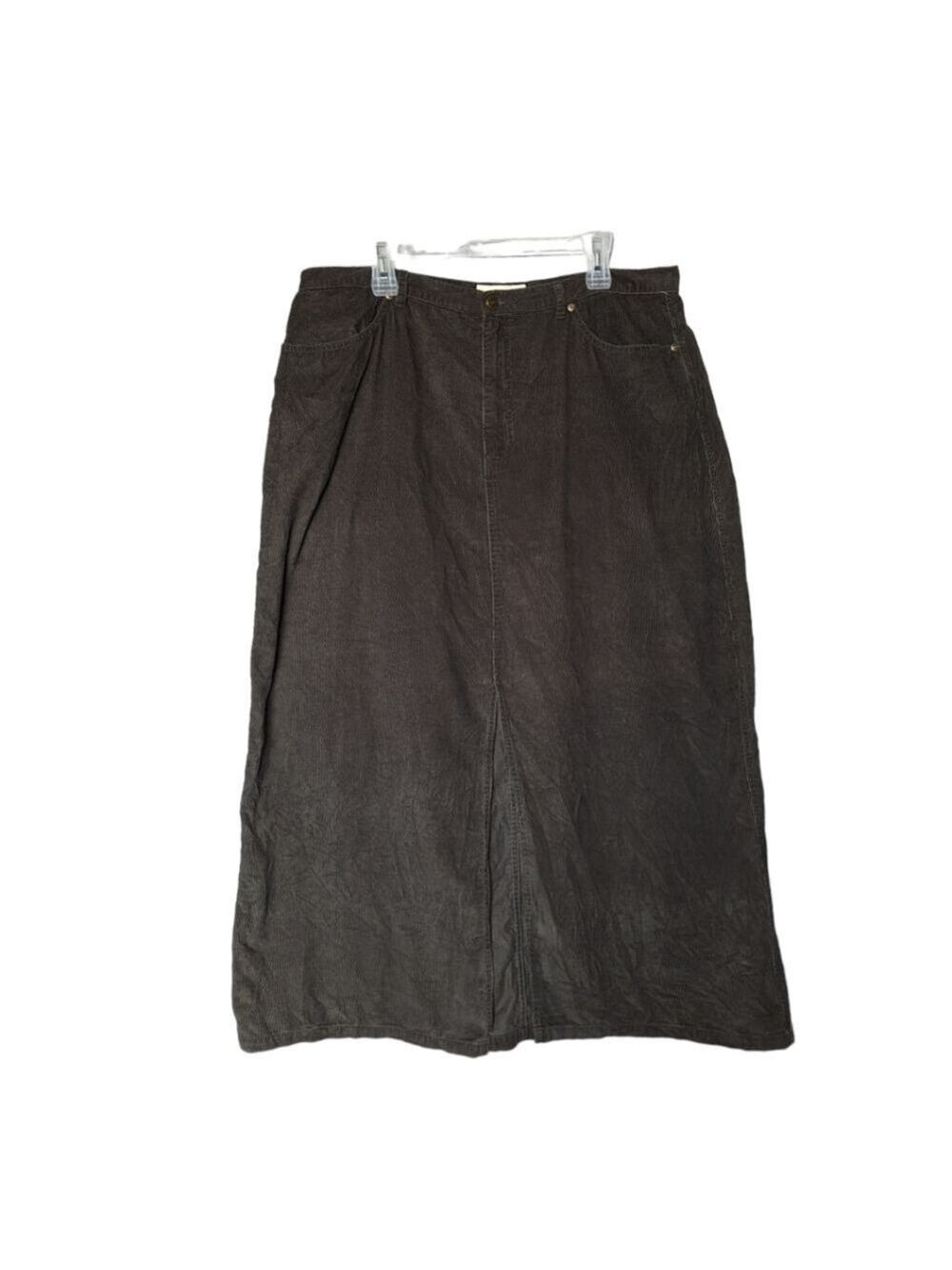 18 - Eddie Bauer • Dark Brown Corduroy Maxi Skirt with Front Slit & Pockets -Y2K